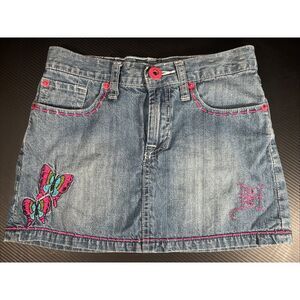 Ed Hardy By Christian Audigier Y2K Girls Sz 10 Denim Skirt Embroidered Butterfly